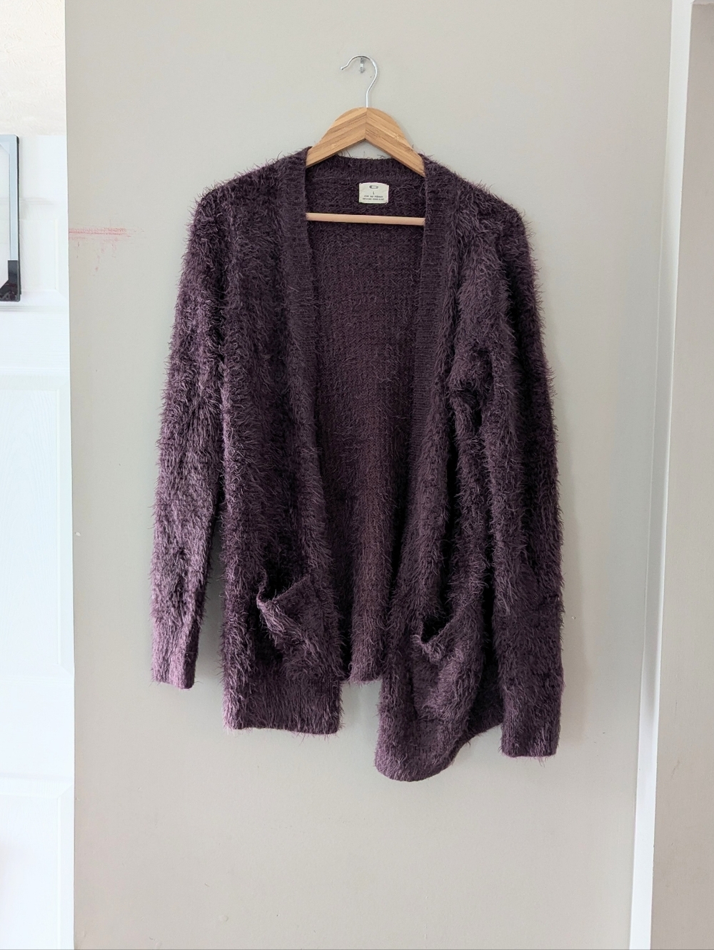 Pins and Needles Purple Eyelash Cardigan Sweater Large Plum Purple Beach Coastal